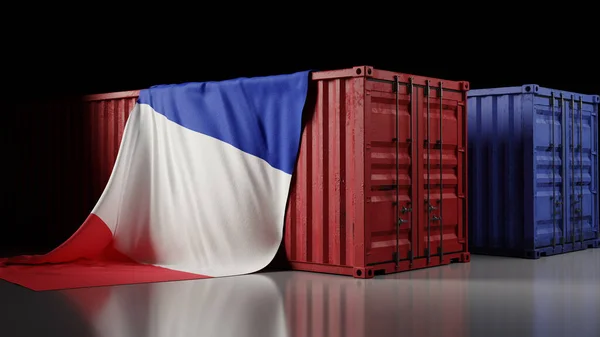 Bandeira Nacional França Caixa Contêiner Renderização — Fotografia de Stock
