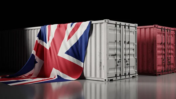 Μεγάλη Βρετανική Σημαία Και Κιβώτιο Εμπορευματοκιβωτίων Απόδοση — Φωτογραφία Αρχείου