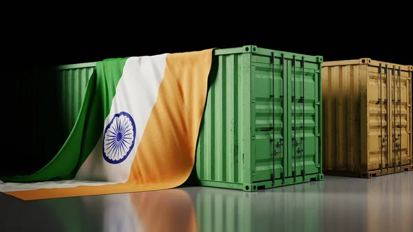 Indien Nationalflagge Und Behälterbox Rendering — Stockfoto