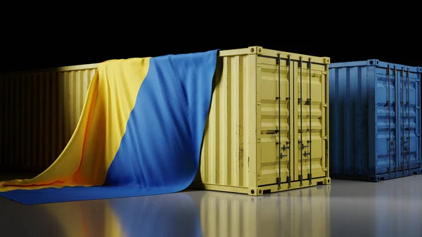 Bandeira Nacional Ucraniana Caixa Contêiner Renderização — Fotografia de Stock