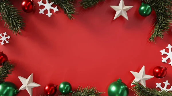 Διάφορα Χριστουγεννιάτικα Στολίδια Κόκκινο Φόντο — Φωτογραφία Αρχείου
