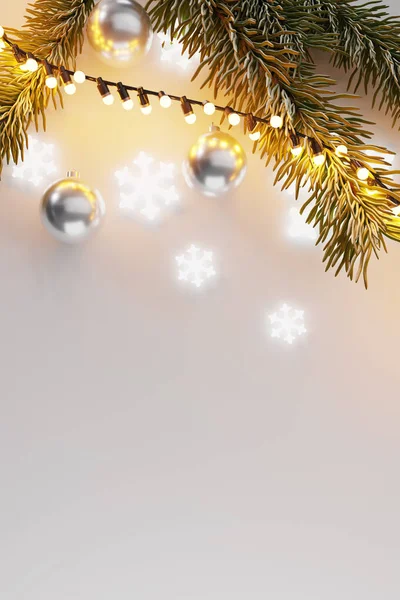 Различные Рождественские Украшения Маленькие Лампочки Белом Фоне — стоковое фото
