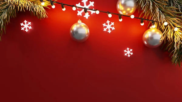 Verschiedene Weihnachtsdekorationen Auf Rotem Hintergrund — Stockfoto