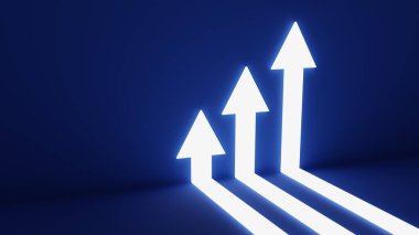 Mavi arkaplanı olan üç beyaz ok.