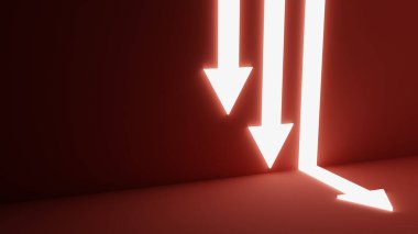 Kırmızı arkaplanı olan üç beyaz ok.