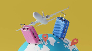 3D küre dünya ve tur bagaj arka planı, 3D görüntüleme