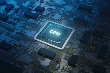 Ana arkaplanda parlayan Cpu metni, 3d oluşturma