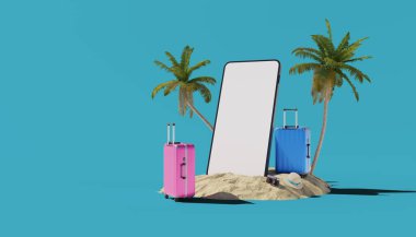 travel mobile mockup with travel bag, 3d rendering