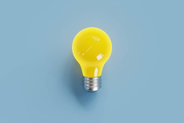 yellow light bulb on blue background, 3d rendering