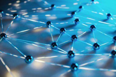 Abstract blue molecule structure on blue background. Technology and science concept.