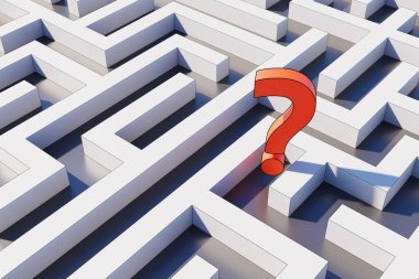 Background with a question mark in the center of the maze, 3d rendering