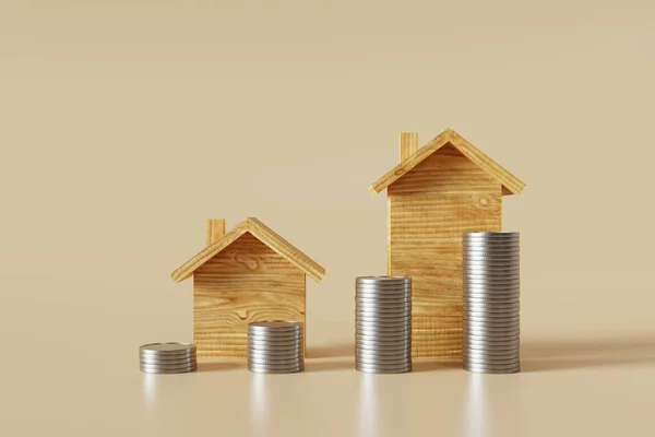 Background Represents Cost Changes According Size House Rendering — Stock Photo, Image