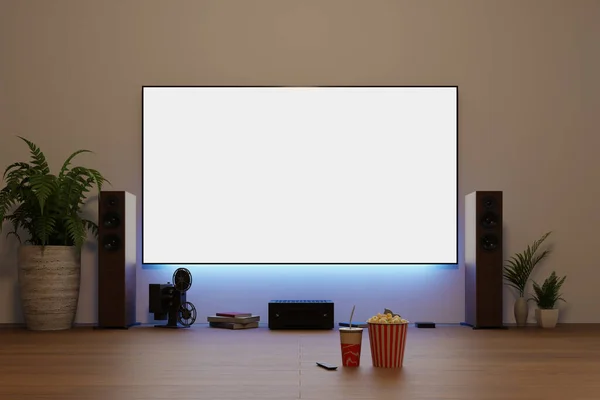 tv screen mockup in living room, 3d rendering