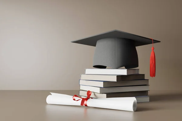 Tapas Diplomas Graduación Libros Apilados Representación — Foto de Stock