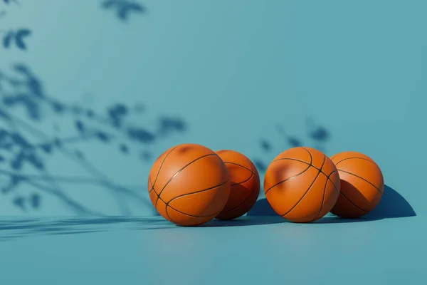 Several basketballs on a green background. 3d rendering