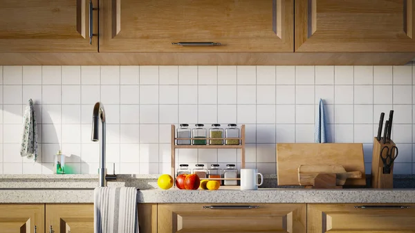 Домашній Кухонний Фон Цілого Інтер Єру Візуалізація — стокове фото