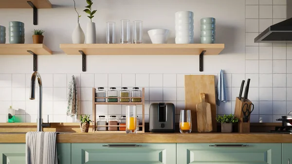 home kitchen inteior backgrounds, 3d rendering
