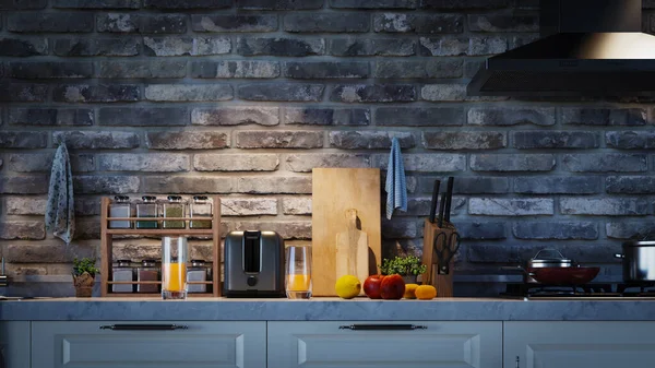 Домашній Кухонний Фон Цілого Інтер Єру Візуалізація — стокове фото