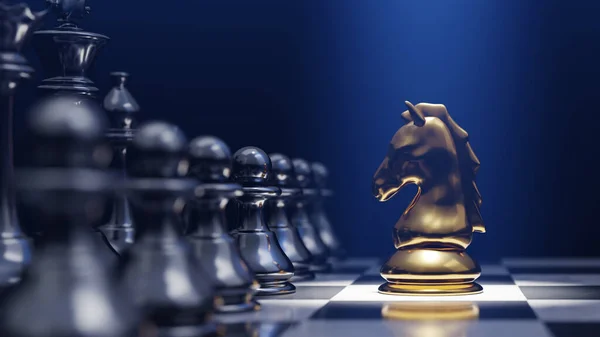 Detailní Záběr Šachového Rytíře Před Protivníkem Vykreslování — Stock fotografie