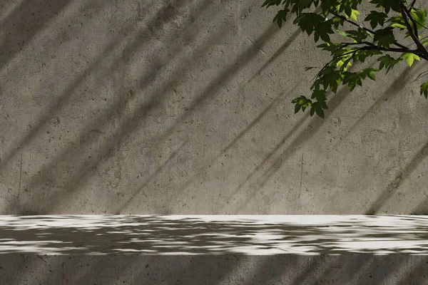 コンクリートの壁や床と葉の影と表彰台の背景 3Dレンダリング — ストック写真