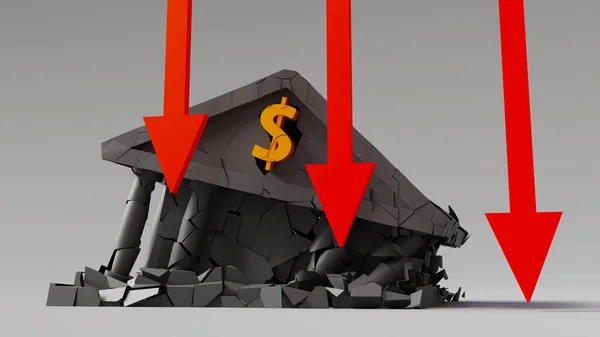 銀行の倒産や金融危機の概念の背景 3Dレンダリング — ストック写真