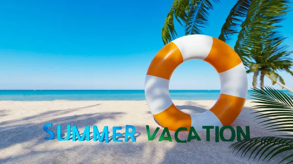 Summer Vacation Background Words Summer Vacation Swimming Tube Beach Sand — Stock Photo, Image