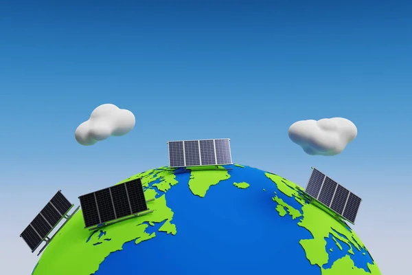 Concept Background Solar Energy Panels Globe Rendering — Stock Photo, Image