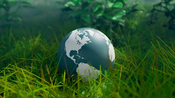 Wereldwijd Milieubeschermingsconcept Achtergrond Beeld Met Een Wereldbol Gras Een Bos — Stockfoto