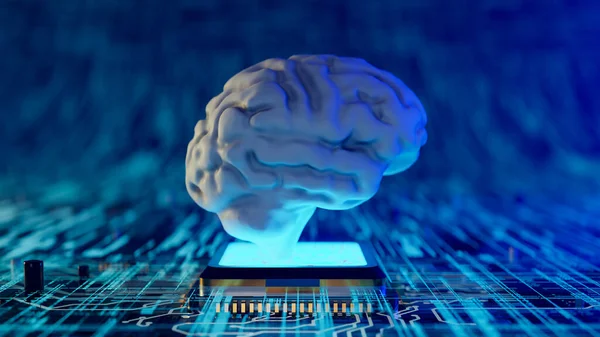 人脑作为强大人工智能 Agi Cpu的概念背景 3D渲染 — 图库照片