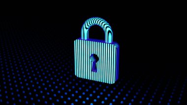 Asma kilit kuantum iletişiminin şifresini sembolize eder. 3d oluşturma