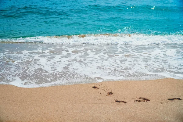 Emerald Sea Foam Footprints Sand — Stock Photo, Image