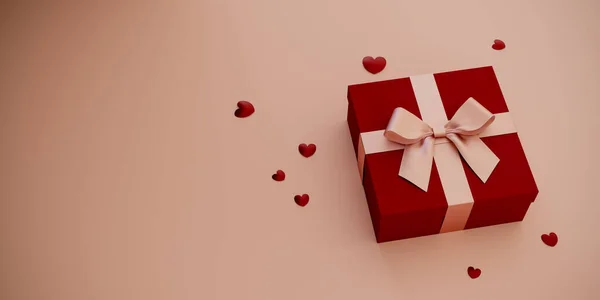 Uma Caixa Presente Com Uma Fita Rosa Uma Caixa Vermelha — Fotografia de Stock