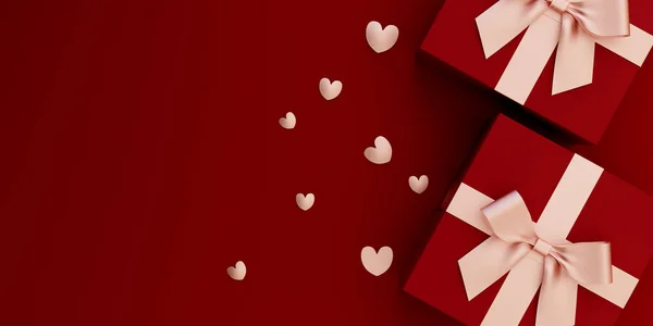 Kırmızı Hediye Kutusu Kalp Şeklinde Arka Plan Oluşturma — Stok fotoğraf