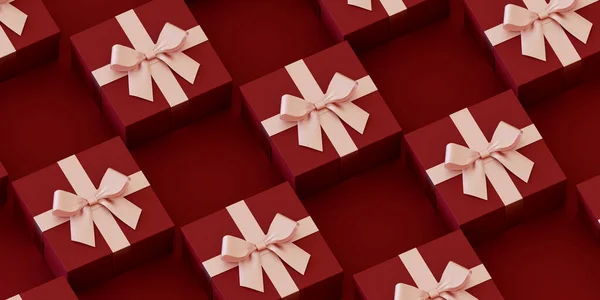 Red Gift Boxes Arrangierter Hintergrund Darstellung — Stockfoto