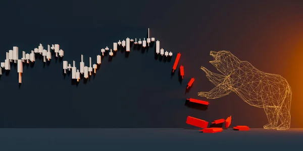 弱気攻撃の下で崩壊する株式市場のチャートの概念的背景 3Dレンダリング — ストック写真