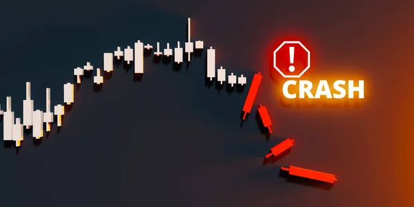 株式市場の赤い旗とクラッシュチャート 3Dレンダリングの背後にある概念 — ストック写真