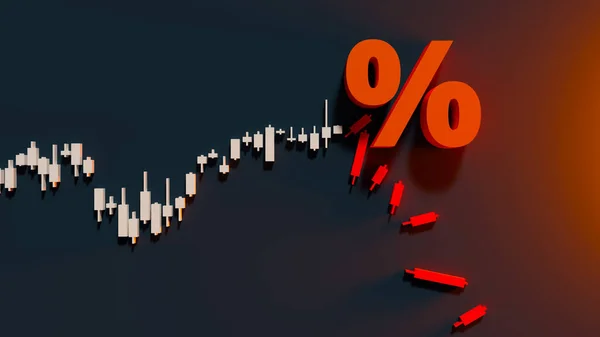 Emelkedő Kamatlábak Miatt Csökkennek Részvényárak Renderelés — Stock Fotó