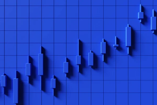株価上昇を表す固体青の色を持つ株式の燭台の背景画像 3Dレンダリング — ストック写真