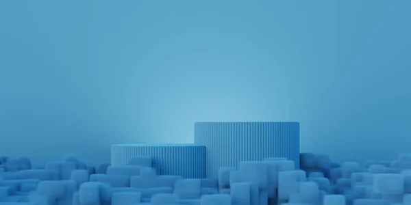 Twee Blauwe Podiumachtergronden Voor Productdisplays Destructie — Stockfoto