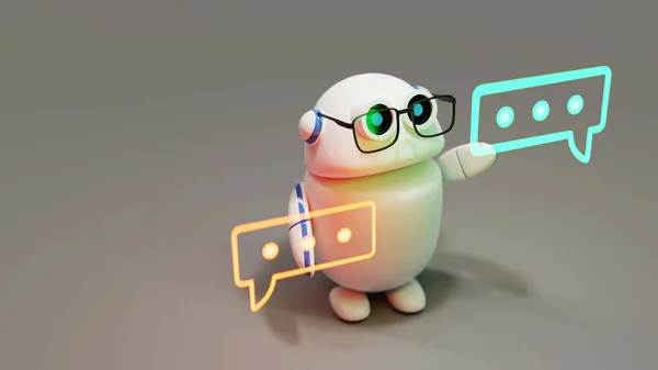 Cute Conversational Copilot Robot Speech Bubble Rendering — 스톡 사진