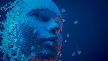 İnsan yüzlü yapay zeka konsepti, 3D görüntüleme