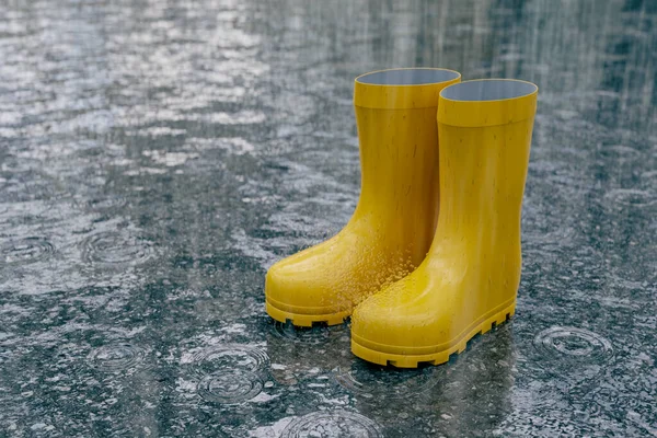 View Yellow Boots Asphalt Heavy Rain Rendering — Stock Photo, Image