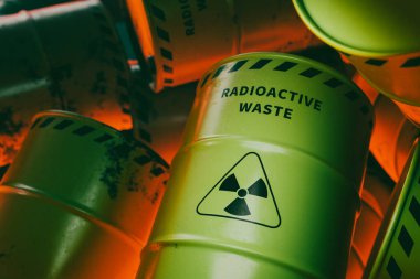Radyoaktif atık varil konsepti arkaplan resmi, 3d görüntüleme