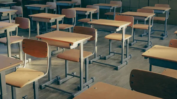 Пустые Школьные Парты Стулья Рендеринг — стоковое фото