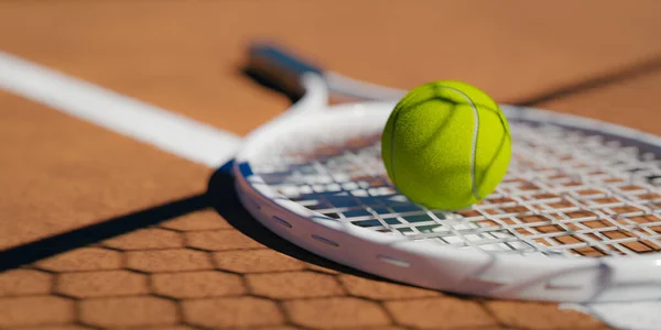 Bayangan Bersih Dilemparkan Atas Raket Tenis Dan Bola Lapangan Tenis — Stok Foto