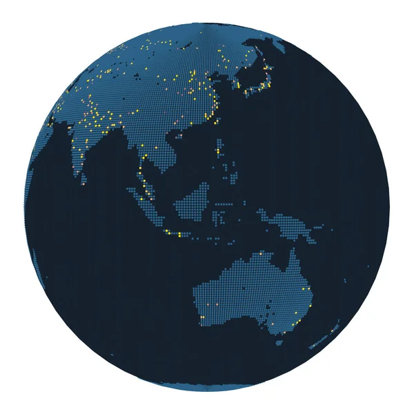 Mapa Kontynentu Azjatyckiego Okrągłym Globie Dużymi Miastami Podkreślonymi Stylowych Kropkach — Zdjęcie stockowe