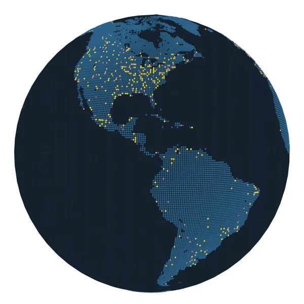 一个圆形的全球风格的美国和南美洲地图 大城市以格式化的圆点突出 3D渲染 — 图库照片