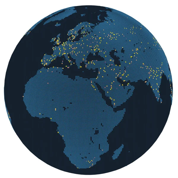 欧洲和非洲的圆形世界地图 大城市以格式化的圆点突出 3D渲染 — 图库照片