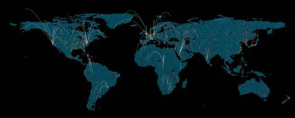 在世界地图上代表出口 进口或连接网络的背景 大城市用时髦的圆点照亮 3D渲染 — 图库照片
