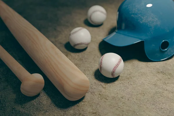 Baseball Kelelawar Bola Dan Helm Tanah Rendering — Stok Foto